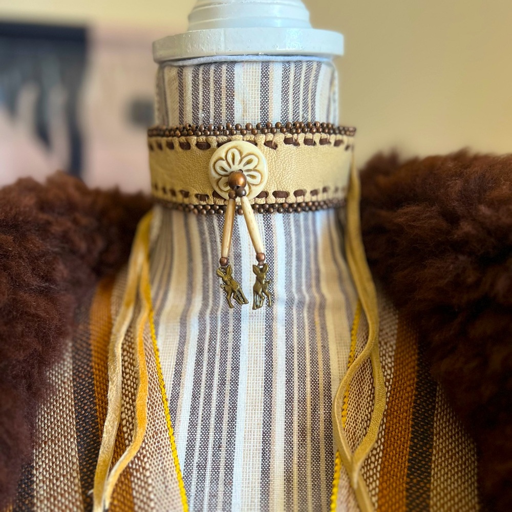 Handmade Leather Choker Necklace with Beaded Accents